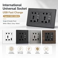 Prise murale universelle internationale à 3 prises avec USB Type-C 18W à charge rapide, 1 port USB-A 13A 110-250V pour hôtel et usage domestique
