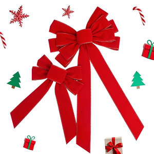 Pita Beludru Merah Besar Berumbai untuk Hiasan Puncak Pohon Natal, Pinggiran Emas, Bahan Dacron, 28CM*50CM, Dapat Digunakan Kembali, Grosir Pabrik, untuk Digantung - Product Image 4