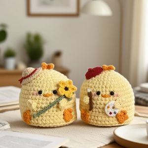 Twee Gele Chick-Vormige Gehaakte Poppen Leren Haak Kit Schattige Steek Amigurumi Haak Beginner Level Kit - Product Image 3