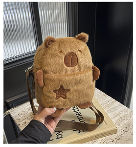 Niedliche Capibala Nerz Pelz Umhängetasche Plüsch tier Kleine quadratische Tasche Wasser Meers chweinchen Mädchen Outdoor Nette Cartoon Umhängetasche - Product Image 2