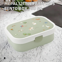 Boîte à lunch bento pour enfants Mepal Little Dutch, 1 compartiment, fermeture à clip, sans BPA, passe au lave-vaisselle, 750 ml, Little Farm, plastique