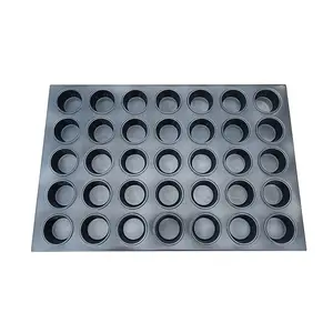 35 Tins Non Stick Aluminized Steel Mini Round Cupcake Muffin Baking Tray Baking Pallet for Bakery Oven