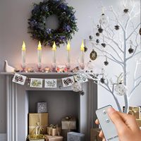 Tsinye Bougies coniques sans flamme avec baguette Bougies sans flamme scintillantes jaunes chaudes pour la fête d'Halloween Décorations pour la maison de Noël