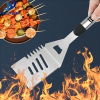 Ustensiles de barbecue multifonctionnels en acier inoxydable 3 pièces pour cuisine extérieure, spatule à fentes, fourchette et pince avec poignée antidérapante, conformes aux normes alimentaires