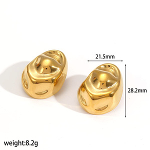 ต่างหูสแตนเลสทรงกระดุมแบบไม่สมมาตร สีทอง สีเงิน ดีไซน์เรขาคณิต สำหรับผู้หญิง เครื่องประดับแฟชั่น - Product Image 5