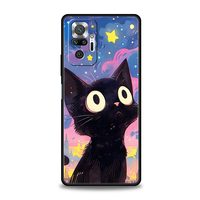 Coque de téléphone pour Xiaomi Redmi Note 14 13 12 5G 11 10 Pro Plus 4G 9S 9 14C 13C 12C 10C 9C 9A, motif artistique chat noir nuit étoilée