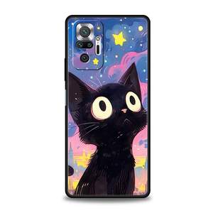 Coque de téléphone pour Xiaomi <span class=keywords><strong>Redmi</strong></span> <span class=keywords><strong>Note</strong></span> 14 13 12 5G 11 10 Pro Plus 4G 9S 9 14C 13C 12C 10C 9C 9A Couverture Artistique Chat Noir Nuit Étoilée - Product Image 2