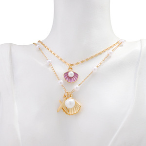 ชุดสร้อยคอไข่มุกเทียมเปลือกหอยสุดเก๋พร้อมจี้ปลาดาวโทนสีทองคำขาวหลายชั้นของขวัญเครื่องประดับแฟชั่น - Product Image 3