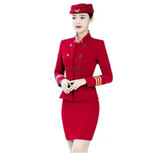 女性エアホステスコスチュームファッションセクシーな航空会社スチュワーデスユニフォーム
