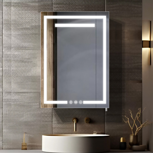 Gabinete de espejo de tocador de baño de acero negro con función de reproducción de música integrada - Product Image 2