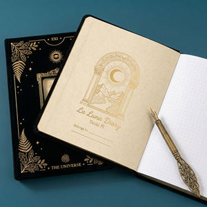Carnet LABON Gothique en Velours Noir A5, Couverture Rigide, Univers Tarot, Bords Dorés, Cadre <span class=keywords><strong>D</strong></span>écoupé, Cadeau Mystique pour Amoureux des Sorcières - Product Image 4