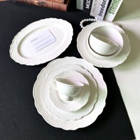Assiette à dîner, tasse à café, soucoupe, assiette creuse, assiette à pâtes, assiette à dessert en céramique, style français, faite à la main, moderne et minimaliste, pour l'exportation
