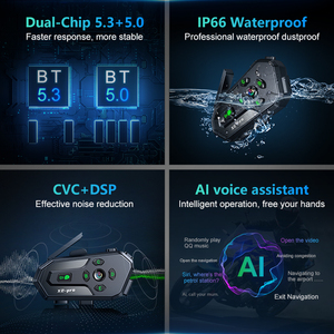 X2 PRO Dua chip impermeable intercomunicador motocicleta con medio dúplex/dúplex completo compartir música 500m casco intercomunicador auriculares - Product Image 4