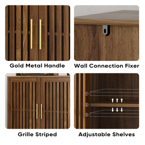 Aparador de Madera con Puertas con Rejillas, Mueble de Almacenamiento para Cafetería, para Sala de Estar y Cocina - Product Image 5