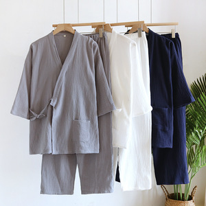 Nouvel ensemble de pyjama japonais pour <span class=keywords><strong>homme</strong></span>, couleur unie, deux pièces, <span class=keywords><strong>Yukata</strong></span> pour couple, ample, manches longues, pour la sudation, tenue d'intérieur - Product Image 1
