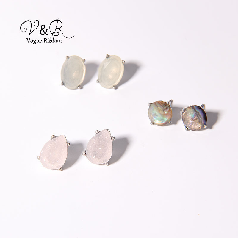 Gioielli de concha de mar piedras preciosas con drusa efectuado surtidos lindo básicos pendiente conjunto de 3 pares pendientes