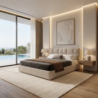 Cadre de lit avec tête de lit capitonnée à dossier haut, base plateforme en bois massif avec espace de rangement, coussin moelleux, montage facile, style moderne, taille King