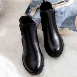Women's Classic Slip Black Ankle Boots Breathable Chunky Heel Casual <strong>Shoes</strong> - Product Image 3