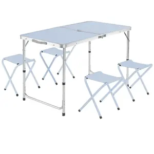 Npot Draagbare Verstelbare Hoogte Set Tuintafel En Stoel, Opvouwbare Aluminium Campingtafel, Lichte Picknick Party Tafel, Vier Stoel