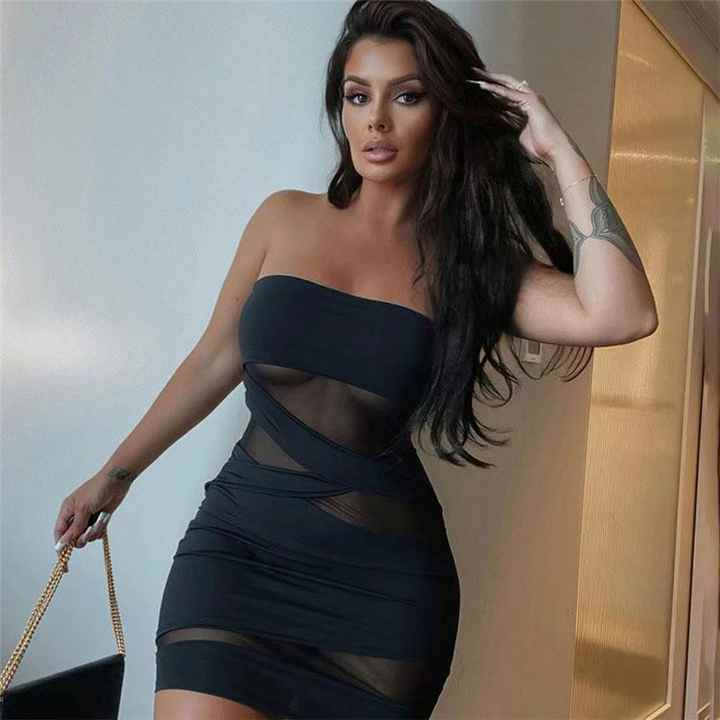 Women' Sexy Dress Solid Color Long sleeve Hollow Out Breathable Bodycon  Night Club Dress