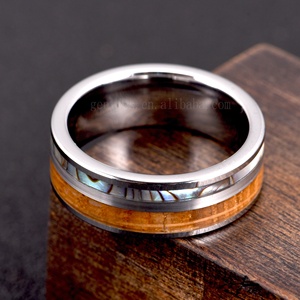 Gentdes Đồ Trang Sức Hot Bán Whiskey Thùng Gỗ Và Vỏ bào ngư Inlay Phẳng Tungsten Nhẫn Cưới - Product Image 5