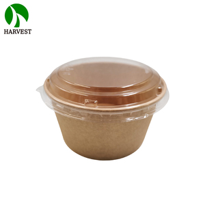 Eetbare, biologisch afbreekbare papieren saladekom met deksel, PE-coating, ronde kraft papieren schaal, milieuvriendelijke lunchbox - Product Image 6