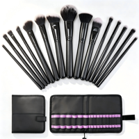Kit de pinceaux de maquillage personnalisé avec logo, 15 pièces, poils synthétiques doux dégradés, étui de voyage en cuir portable, ensemble de pinceaux cosmétiques