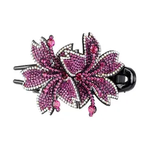 Glitter Crystal Lily Hair Clip Large Back Head Pan Hair Gripper 3-prong Mother Gift Duck Beak Clip Elegant Flower Hair Claws