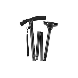Canne pliante autoportante à quatre coins en alliage d'aluminium 85-97 cm noire pour personnes âgées, aide à la marche - Product Image 1
