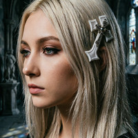 [Gorgeousxx] Модная заколка для волос в стиле Y2K Punk с экстравагантным крестом для женщин, аксессуары для субкультурной моды