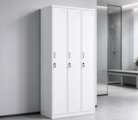 Armoire métallique à 3 portes avec serrure à clé, trous de ventilation, casier de rangement pour vêtements du personnel pour école, gymnase, bureau