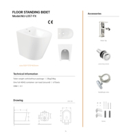 Ensemble WC Bidet Femme Moderne Série L057 Monobloc en Céramique à Siphon en P, Sans Bride, Double Chasse, à Poser au Sol