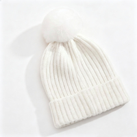 Bonnet d'hiver en fausse fourrure avec pompon, couleur unie, rayures verticales, tricoté, chaud, style bonnet à revers, pour usage quotidien en extérieur, fournisseur de bonnets