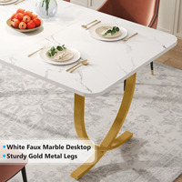 Ensemble de table à manger rectangulaire en bois doré et blanc, style ferme de luxe, convertible et extensible, facile à nettoyer, mobilier d'hôtel