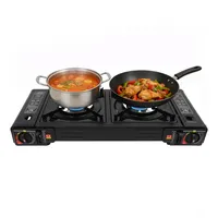 Réchaud de camping à double brûleur, cuisinière à gaz portable pour pique-nique en plein air, barbecue, restauration instantanée, double brûleur extérieur