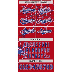 Maillot de baseball personnalisé unisexe pour adulte, nom et numéro personnalisés, sublimé, évacuant l'humidité, nom de l'équipe 00, design toile d'araignée rouge et bleu - Product Image 5