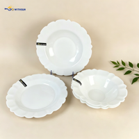 Vaisselle en verre opale classique, durable, réutilisable et éco-responsable, avec bord coupé, résistante à la chaleur, assiettes et bols à soupe portables, vente en gros