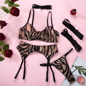 Venta al por mayor en stock Nueva Colección de Primavera - Conjunto de Lencería de 4 Piezas con Estampado de Cebra, Transparente y Sexy, Ropa Interior Íntima - Product Image 6