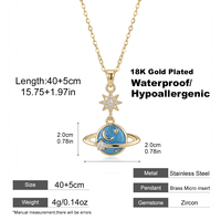 Collier en acier inoxydable plaqué or 18 carats avec pendentif planète Saturne, breloque étoile en zircone, chaîne à maillons inspirée de la galaxie pour femme