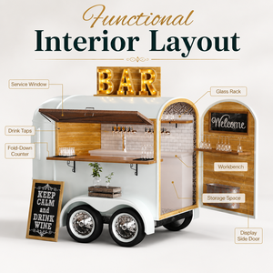Remorque de bar à boissons mobile sur mesure, remorque alimentaire vintage, chariot à café avec évier, plan de travail, auvent et système d'<span class=keywords><strong>eau</strong></span> - Product Image 3