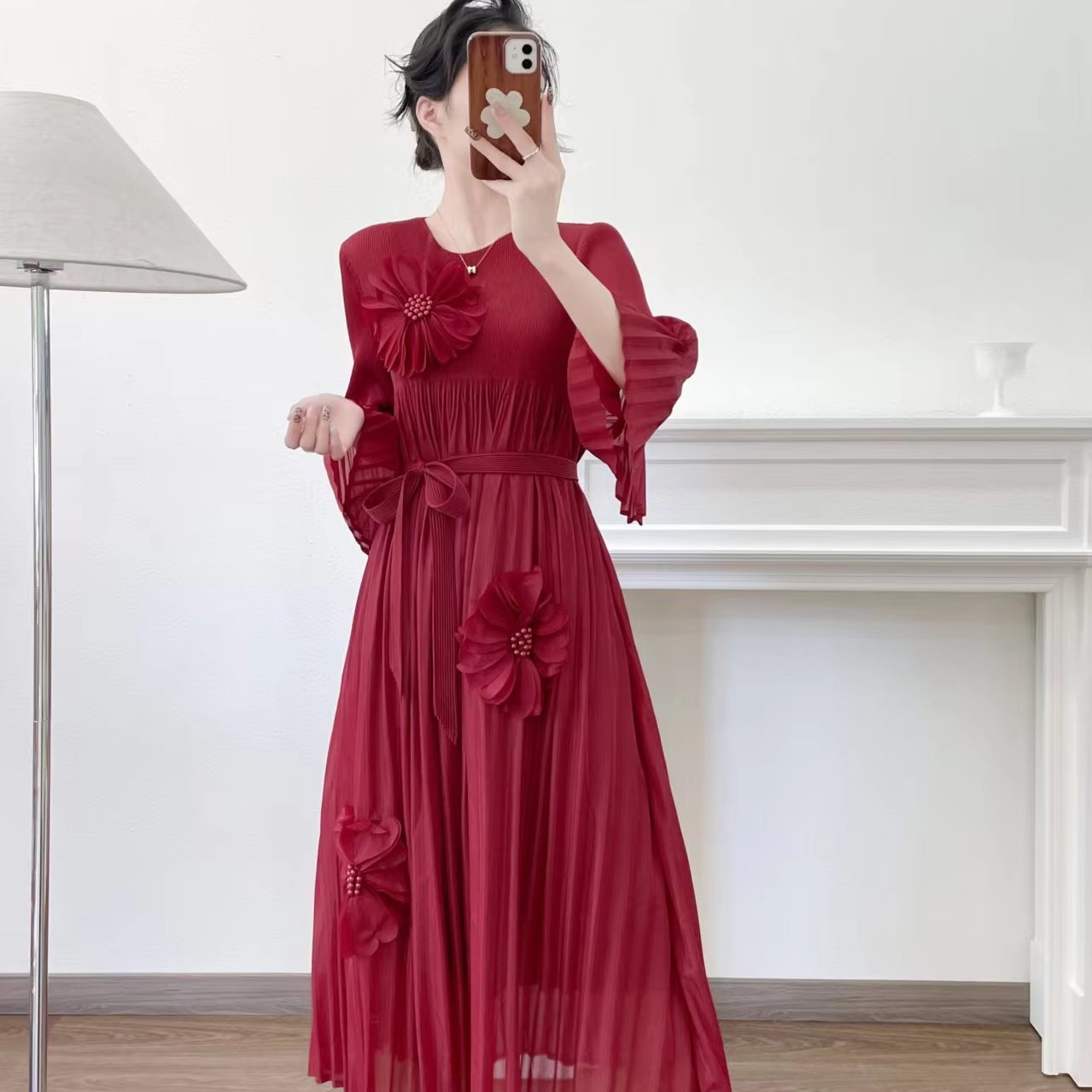Red Flare Gown with Sleeves | Elegant Bridal Wedding Dress Red Flare Gown with Sleeves | Elegant Bridal Wedding Dress