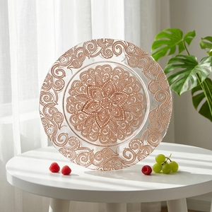 Assiettes <span class=keywords><strong>de</strong></span> présentation en verre dorées pour gâteaux d'anniversaire, assiettes à fruits peintes à l'or, design floral en relief, assiettes <span class=keywords><strong>de</strong></span> dîner artisanales – Offre Spéciale - Product Image 2