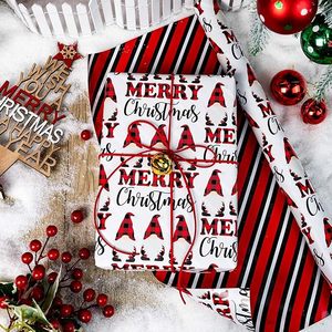 Papel de regalo navideño con diseño de gnomos navideños, papel de regalo con estampado de Feliz Navidad para las fiestas de Año Nuevo, papel de regalo rojo y blanco. - Product Image 1