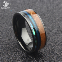 Bague de mariage tendance 8mm en carbure de tungstène pour homme, ligne de pêche confortable et coquille d'ormeau en bois, bague de pêcheur noire