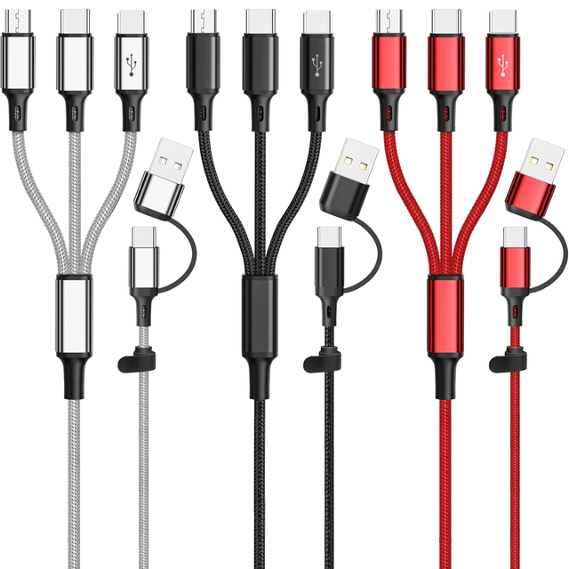 1.2M 6-in-1 Multi USB Charging Cable Nylon Braided Cord USB C/A to Type C/Micro USB Data Sync Charger Adapter for iPhone 15