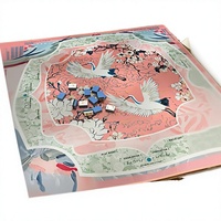 Tapis de jeu de mahjong de luxe 31,5x31,5 pouces, thème héron rose - Dessus de table américain résistant à l'eau et antidérapant, motif grue blanche et floral