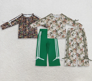 Ensemble de vêtements pour bébés filles, chemises à manches longues avec nœuds, pantalons à poches, camouflage - Product Image 1