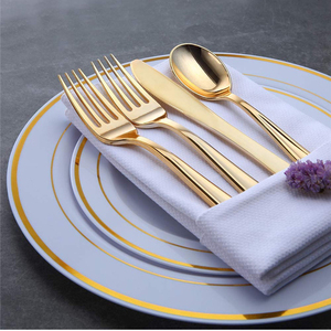 OEM bán buôn đám cưới Đảng dao muỗng nĩa và khăn ăn mạ Vàng Flatware sets nhựa thiết lập dao kéo - Product Image 5