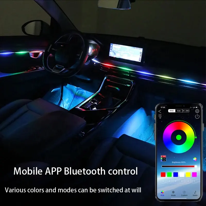 2024 en moda araba iç şerit işık 18 in 1 optik fiber işık RGB APP kontrol araba için ortam aydınlatma