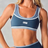 Soutien-gorge sans manches pour femme, coupe ajustée, col carré, avec garniture à carreaux contrastants, logo personnalisé OEM, haute élasticité et coussinets amovibles